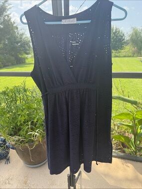 Sleeveless Navy Eyelet Swim Coverup by La Cera